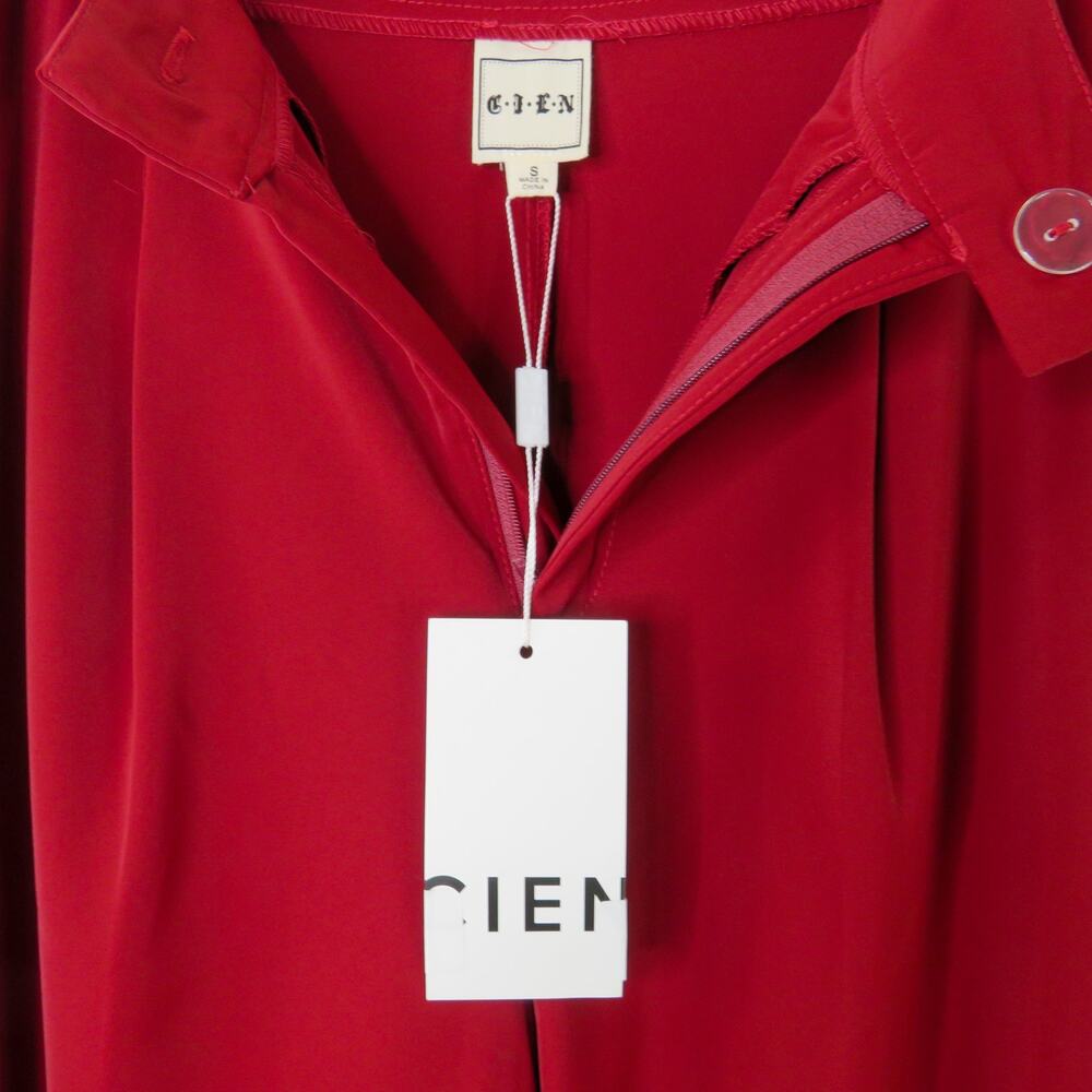 Cien Red Wide Leg Pleated Dress Pants Size Small High Rise Trousers - Picture 5 of 7